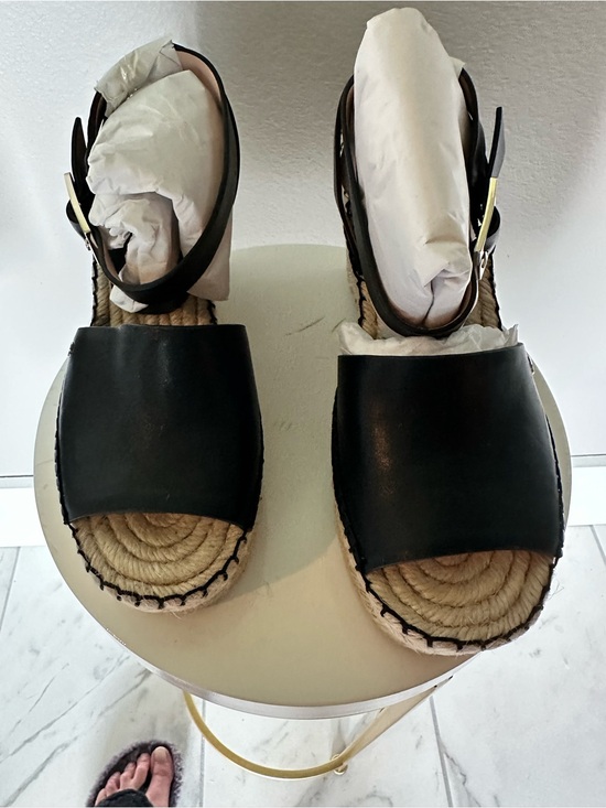 kate spade Shoes - kate spade Black Leather Espadrille Ankle-Strap Sandals